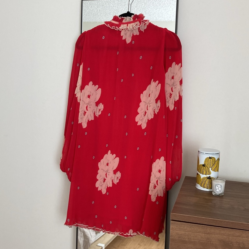 Ganni Floral Pleat Georgette Mini Dress Size 34 - Picture 6 of 6